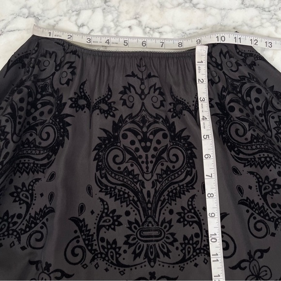 Y2K Vintage MSK Full Velvet Flocked Swing Skirt Black Floral Geometric Patterns - Picture 7 of 9